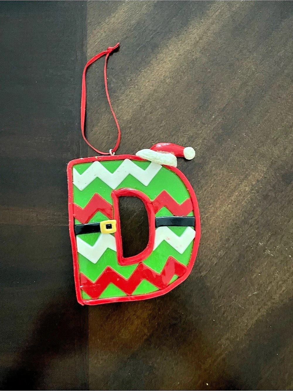 Christmas Elf Letter D Ornament Green & Red